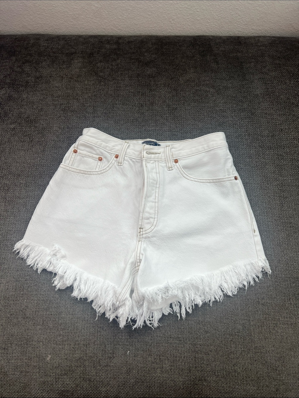 Abercrombie & Fitch White Frayed-Hem Denim Cutoff Shorts